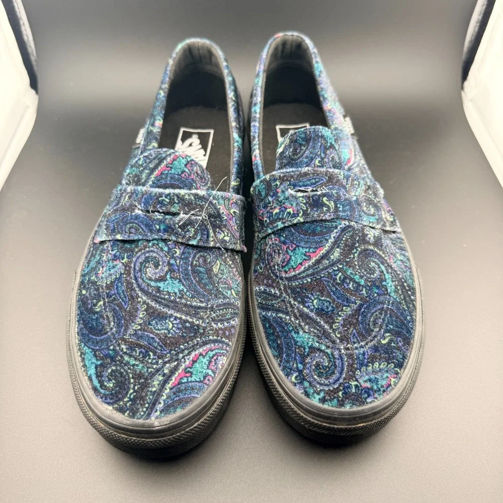 VANS Style 53 Velvet‎ Paisley Dark Blue Slip On Shoes men's 8 women's 9.5